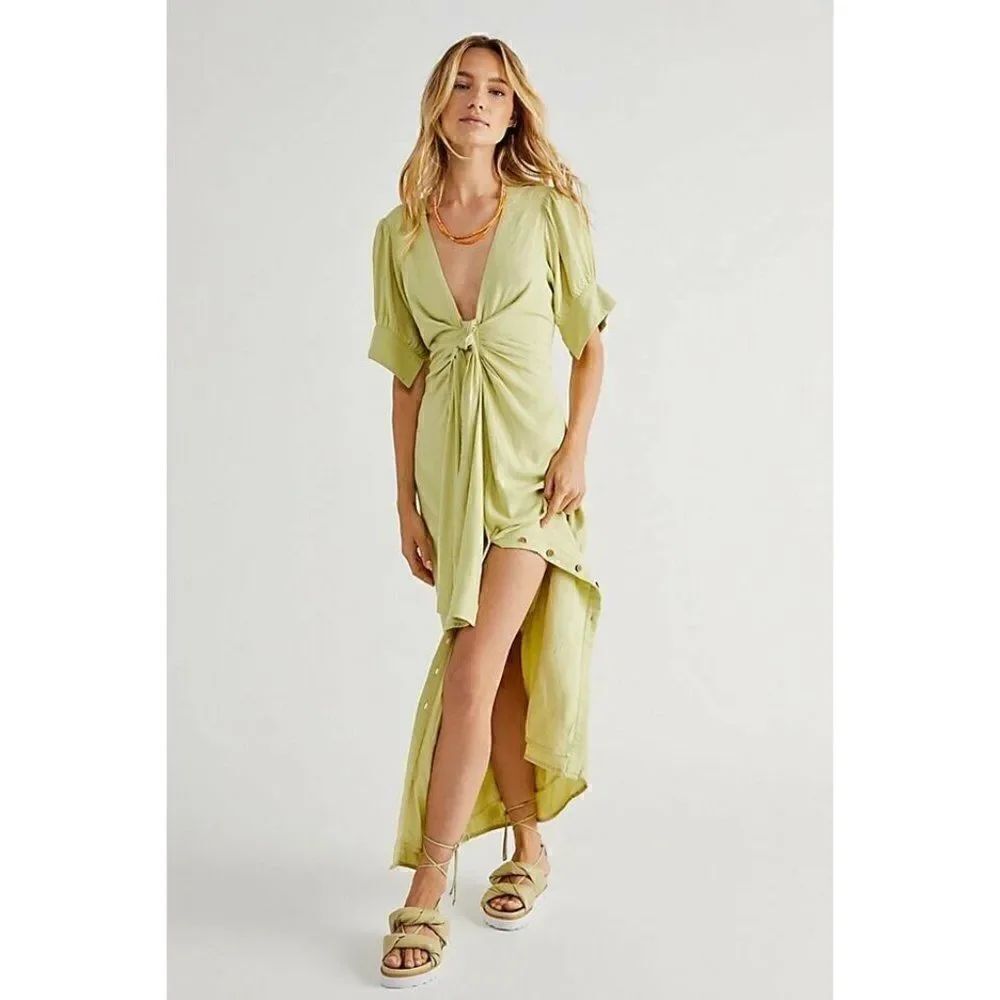 NEW FREE PEOPLE ENDLESS SUMMER Sz XS VINTAGE SUMMER RUCHED BUTTON MIDI DRESS